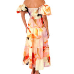 Damen Maxikleid mit voluminösen Puffärmeln und floralen Akzenten R&B