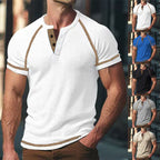 Herren Kurzarm-Henley-Shirt aus atmungsaktivem Strukturmaterial mit dekorativer Knopfleiste R&B