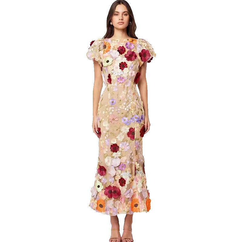 Damen Blumenkleid mit 3D-Blütenapplikationen R&B