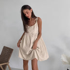 Damen lässiges Leinen A-Linien Kleid R&B