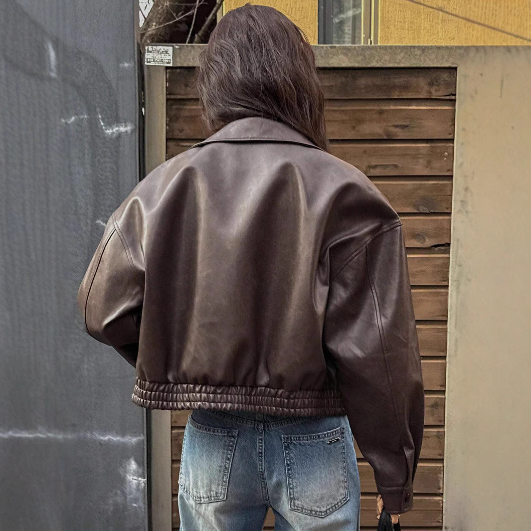 Damen Kunstlederjacke im sportlich-eleganten Schnitt mit elastischem Bund R&B