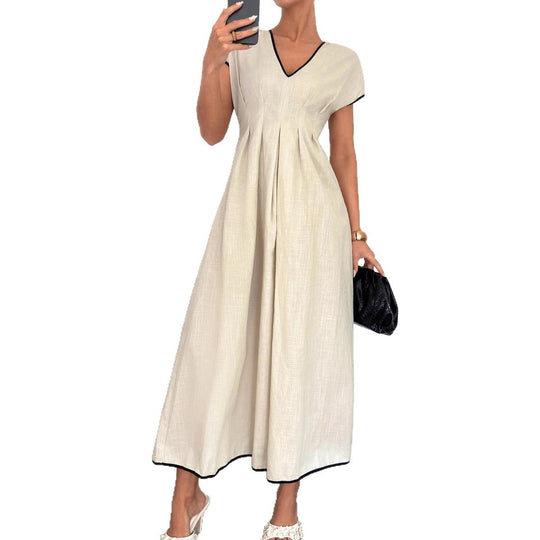 Damen Fließendes Maxikleid mit V-Ausschnitt und schwingendem Rock R&B