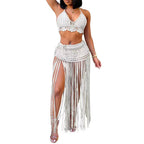 Damen gehäkeltes Strand-Outfit mit fransigen Details R&B