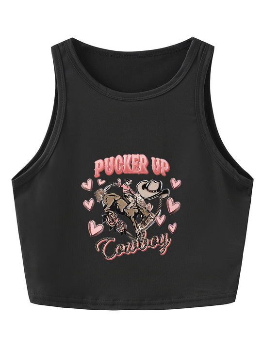 Damen Crop-Top mit auffälligem Schriftzug und körpernahem Schnitt R&B