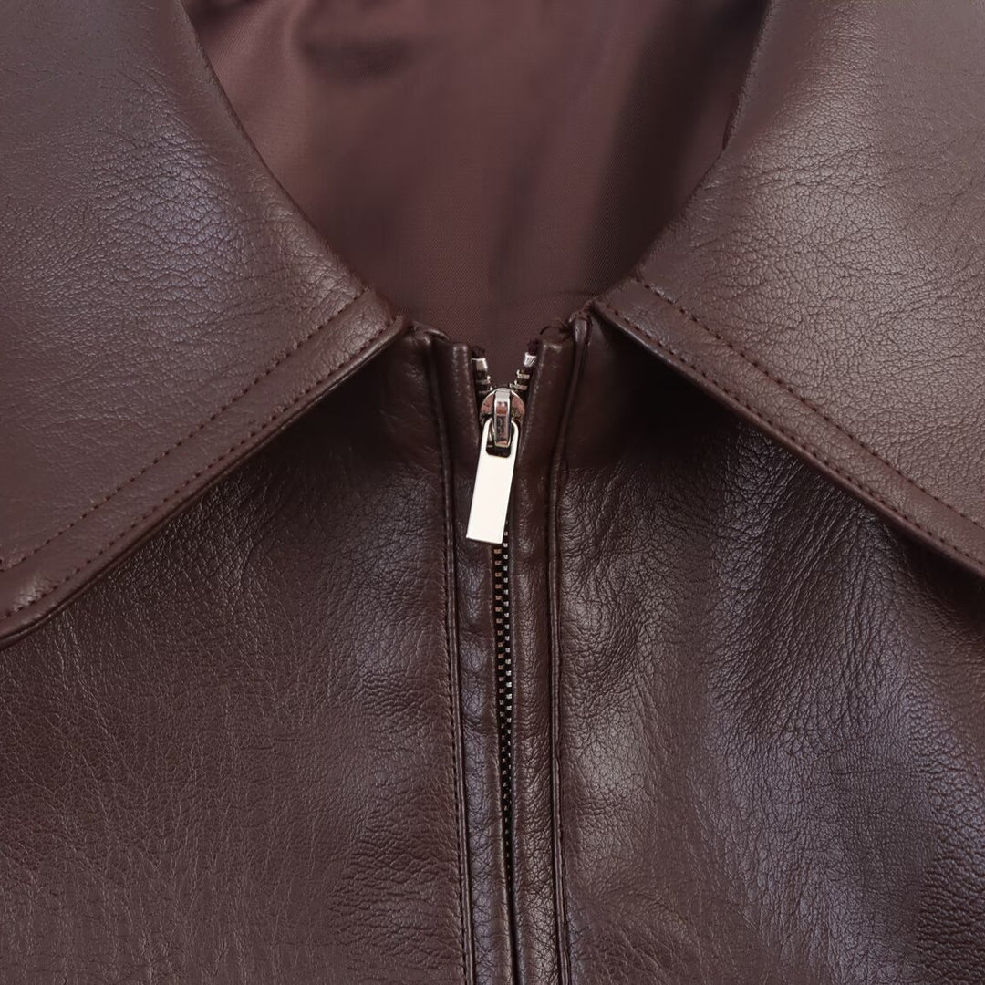 Damen modische Kunstlederjacke mit hohem Kragen und elastischer Taille R&B