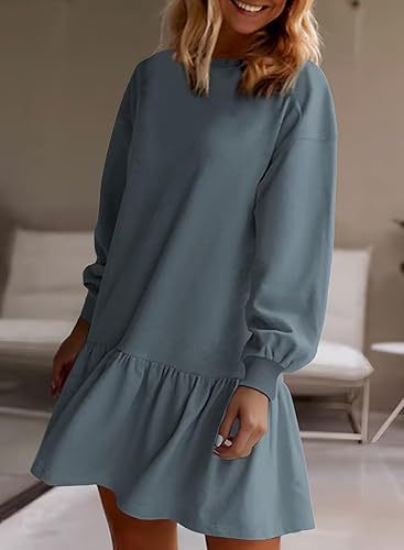 Damen lässiges Sweatkleid mit voluminösen Ärmeln und Rüschensaum R&B
