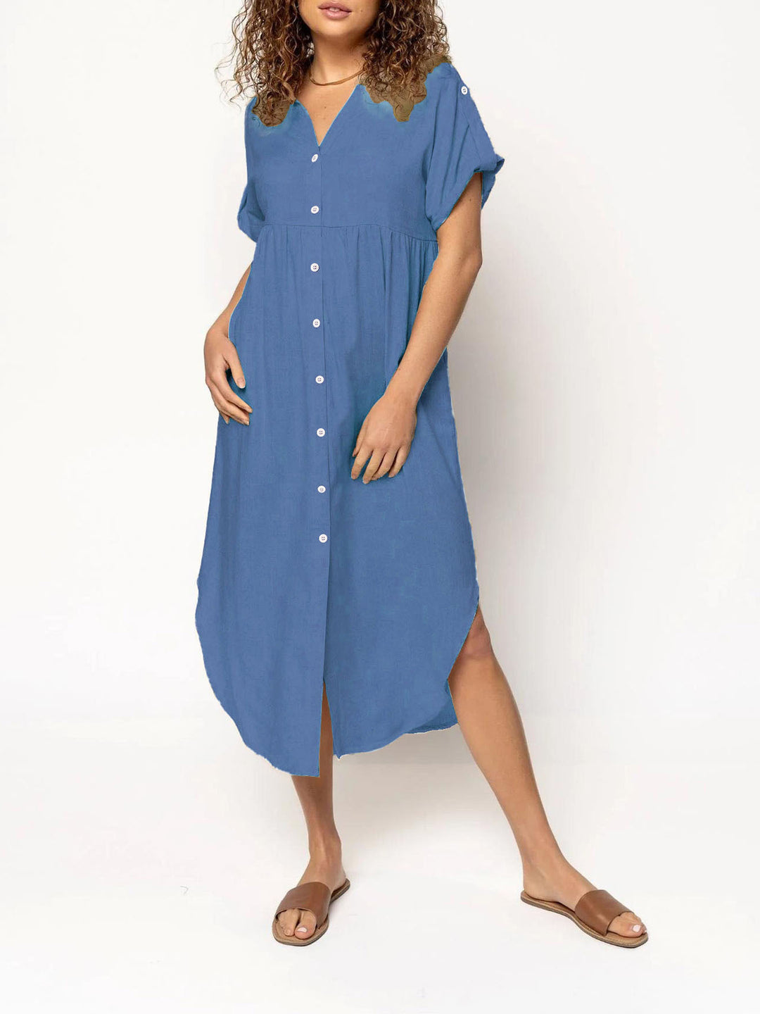 Damen Hemdkleid mit bodenlangem Schnitt und Knopfdetails R&B