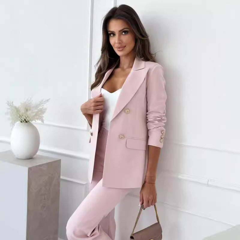 Damen Eleganter Double-Breasted Blazer mit goldenen Knöpfen und moderner Passform R&B