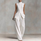 Damen Eleganter suit mit hochgeschlossenem Kragen und weitem Bein R&B