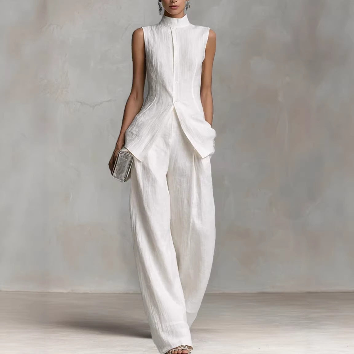 Damen Eleganter suit mit hochgeschlossenem Kragen und weitem Bein R&B