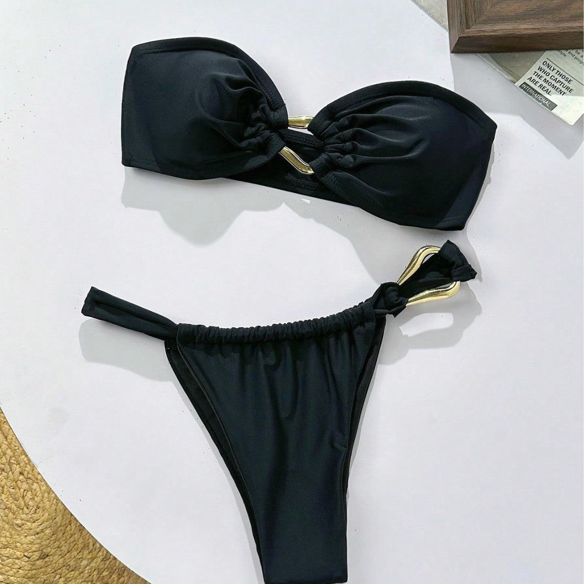 Damen Bandeau-Bikini mit dekorativem Schmuckdetail R&B