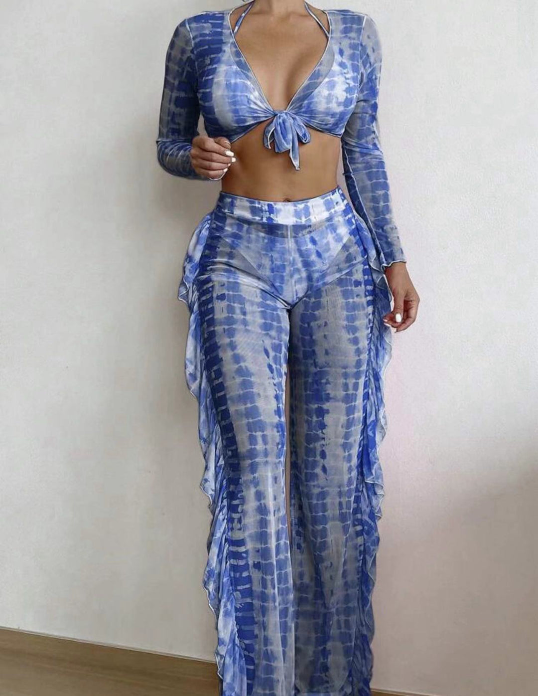 Damen Strandmode-Set mit verspieltem Wickeldesign und schimmernden Akzenten R&B