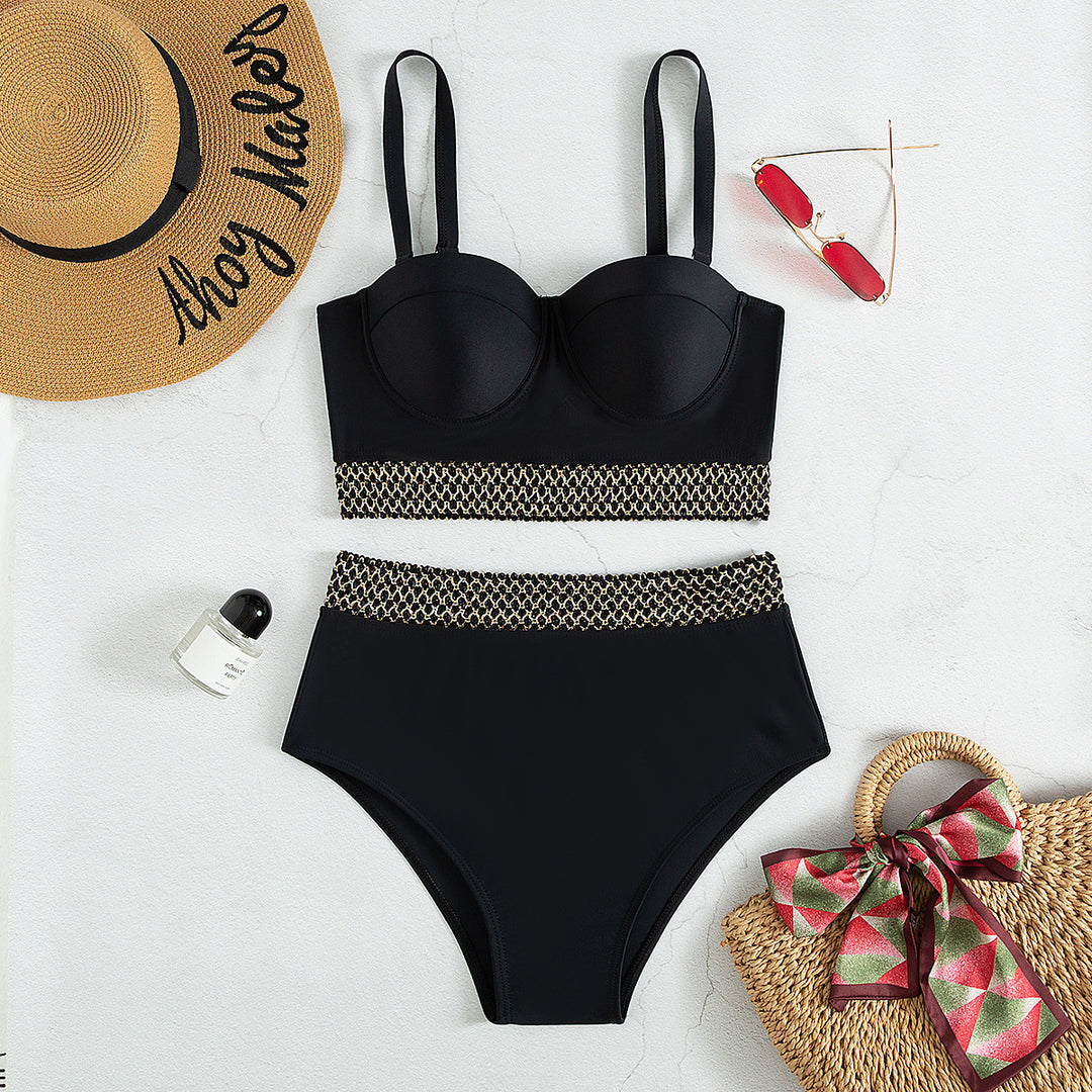Damen Hochtaillierter Bikini mit elegantem Bustier und stylishen Akzenten R&B