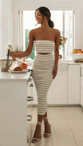Damen figurbetontes Wickelkleid mit schulterfreiem Design und Rippstruktur R&B