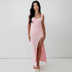 Damen Figurbetontes Maxi-Kleid mit elegantem Schlitz und Raffungen R&B