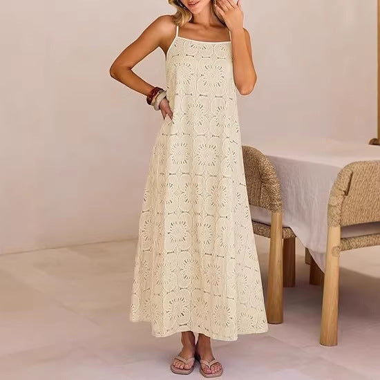 Damen Maxikleid mit filigranem Lochmuster R&B