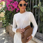 Damen Strickmaxikleid mit strukturiertem Design und langem Ärmel R&B