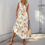 Damen Maxikleid mit floralem Muster und elastischem Taillenband R&B