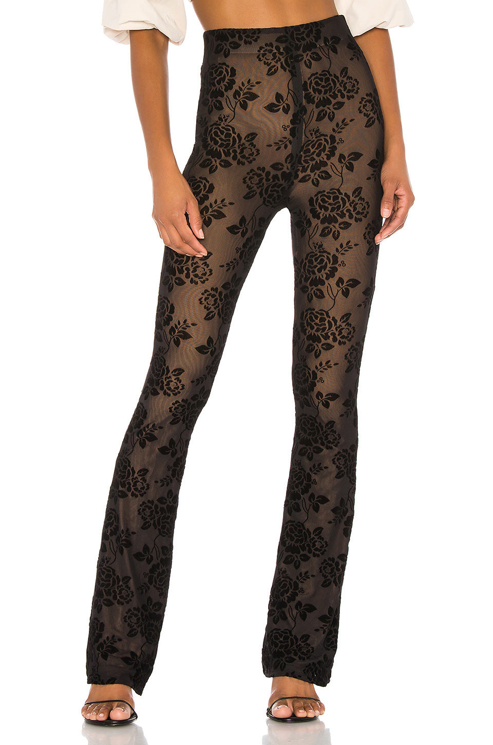 Damen Transparente Blumengemusterte Hose R&B