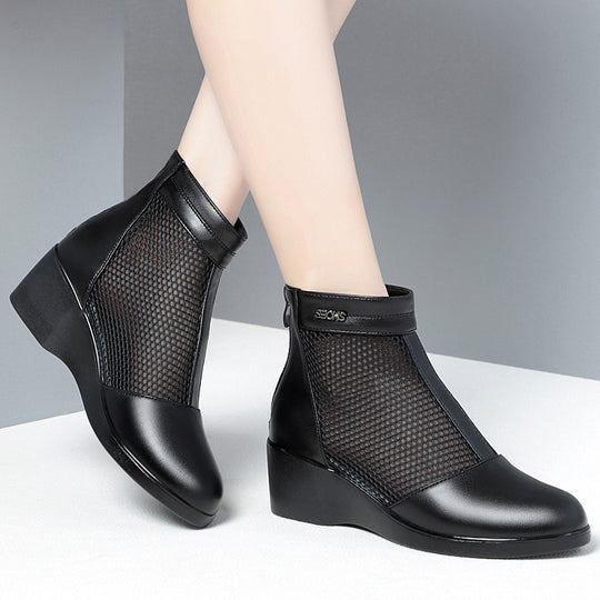 Damen Modische Stiefeletten mit durchlässigem Netzmaterial und bequemem Absatz R&B