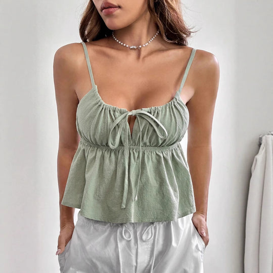 Damen luftiges Rüschen-Top mit verstellbaren Trägern R&B