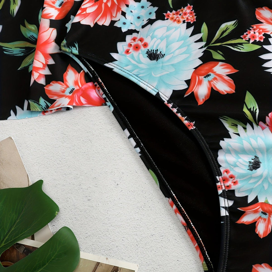 Damen Einteiler Badeanzug mit Rüschendetails und floralem Design R&B