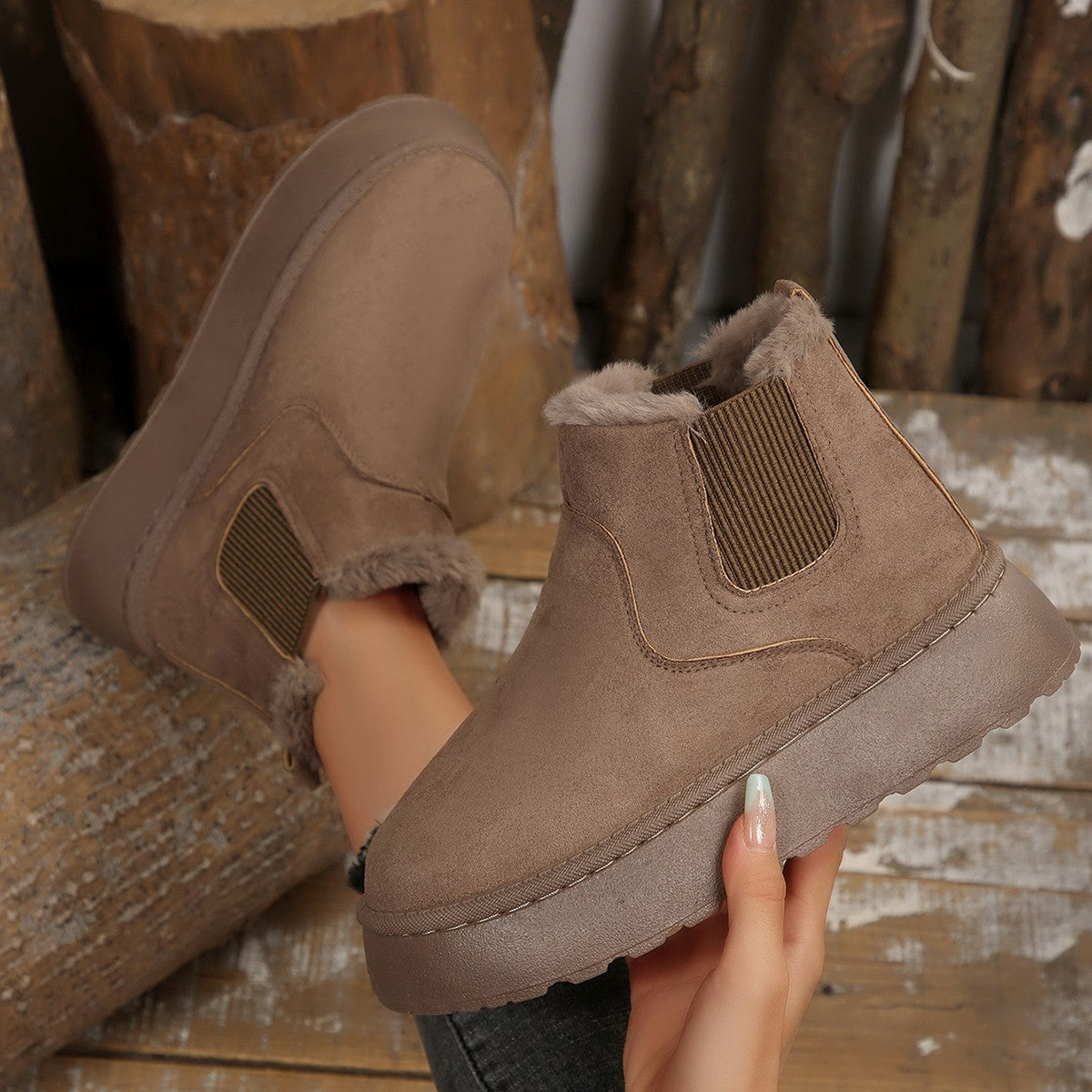 Damen Modische Ankle-Boots mit kuscheligem Futter und rutschfester Sohle R&B