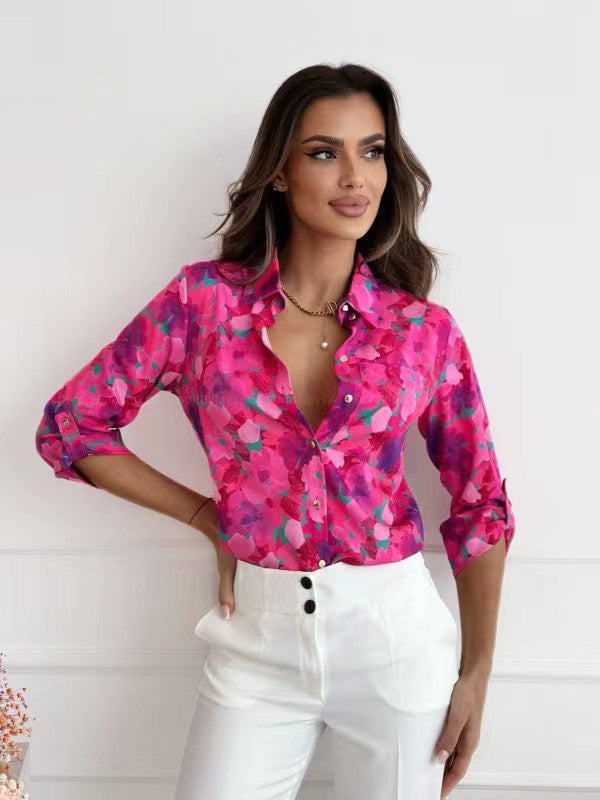 Damen Bluse mit floralen Akzenten und lässigem Schnitt R&B