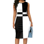 Damen figurbetontes Kleid mit Blockstreifen und eleganter Schnittführung R&B