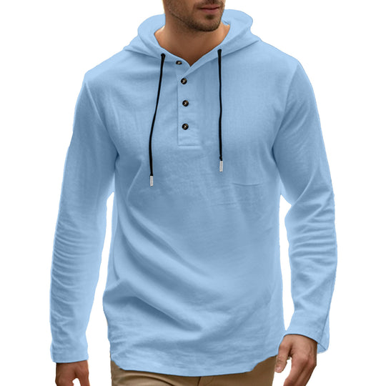 Herren lässiges Langarm-Hoodie-Shirt mit Knopfdetails und praktischen Taschen R&B