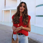 Damen modische Strickweste mit dekorativen Knopfdetails und praktischen Taschen R&B