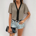 Damen modische Bluse mit V-Ausschnitt und feinem Muster