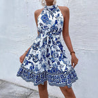 Damen Sommerliches Kragenkleid mit floralem Design und Bindegürtel R&B