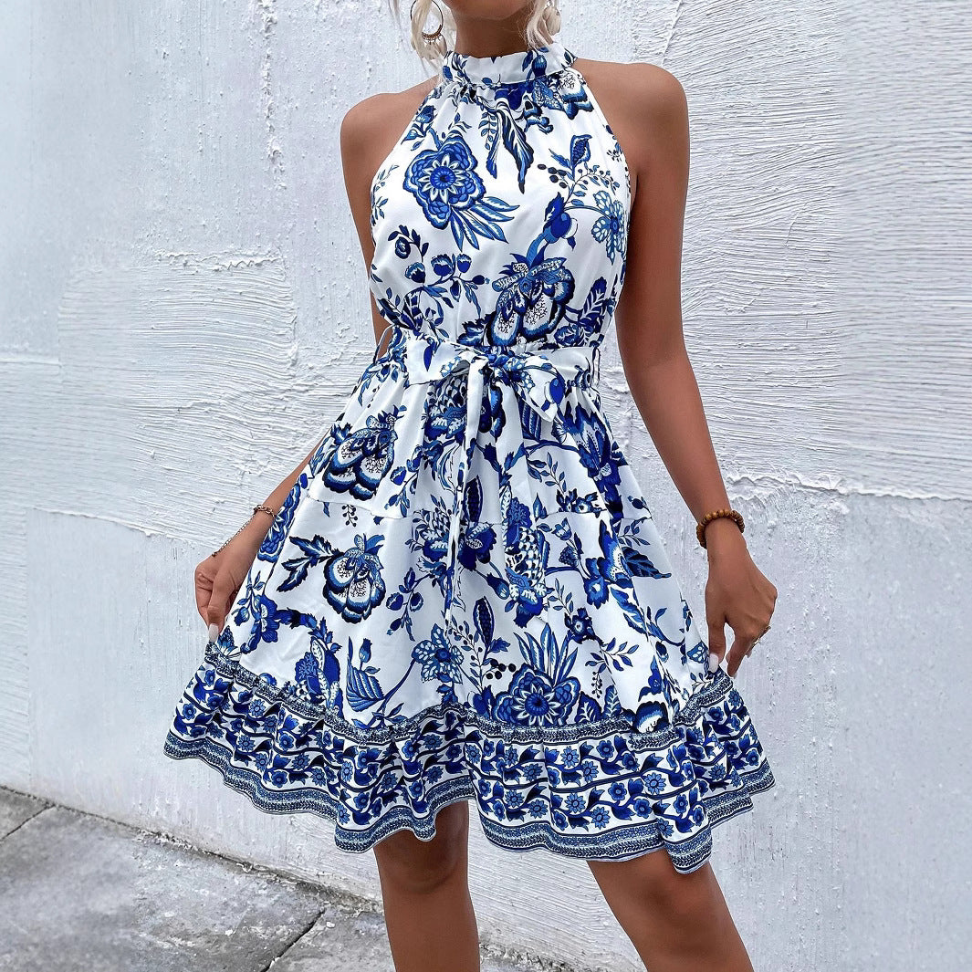 Damen Sommerliches Kragenkleid mit floralem Design und Bindegürtel R&B