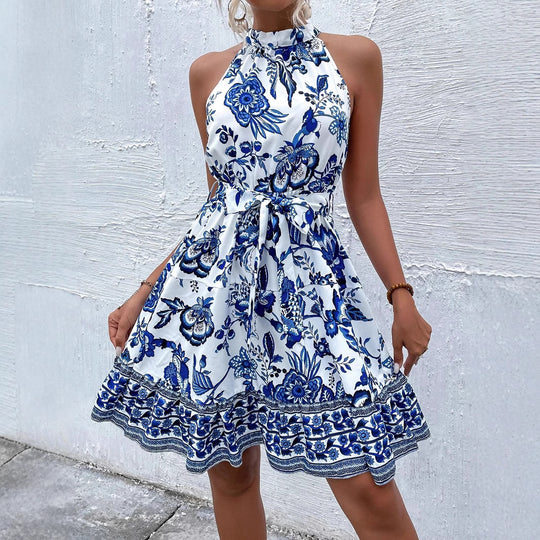 Damen Sommerliches Kragenkleid mit floralem Design und Bindegürtel R&B