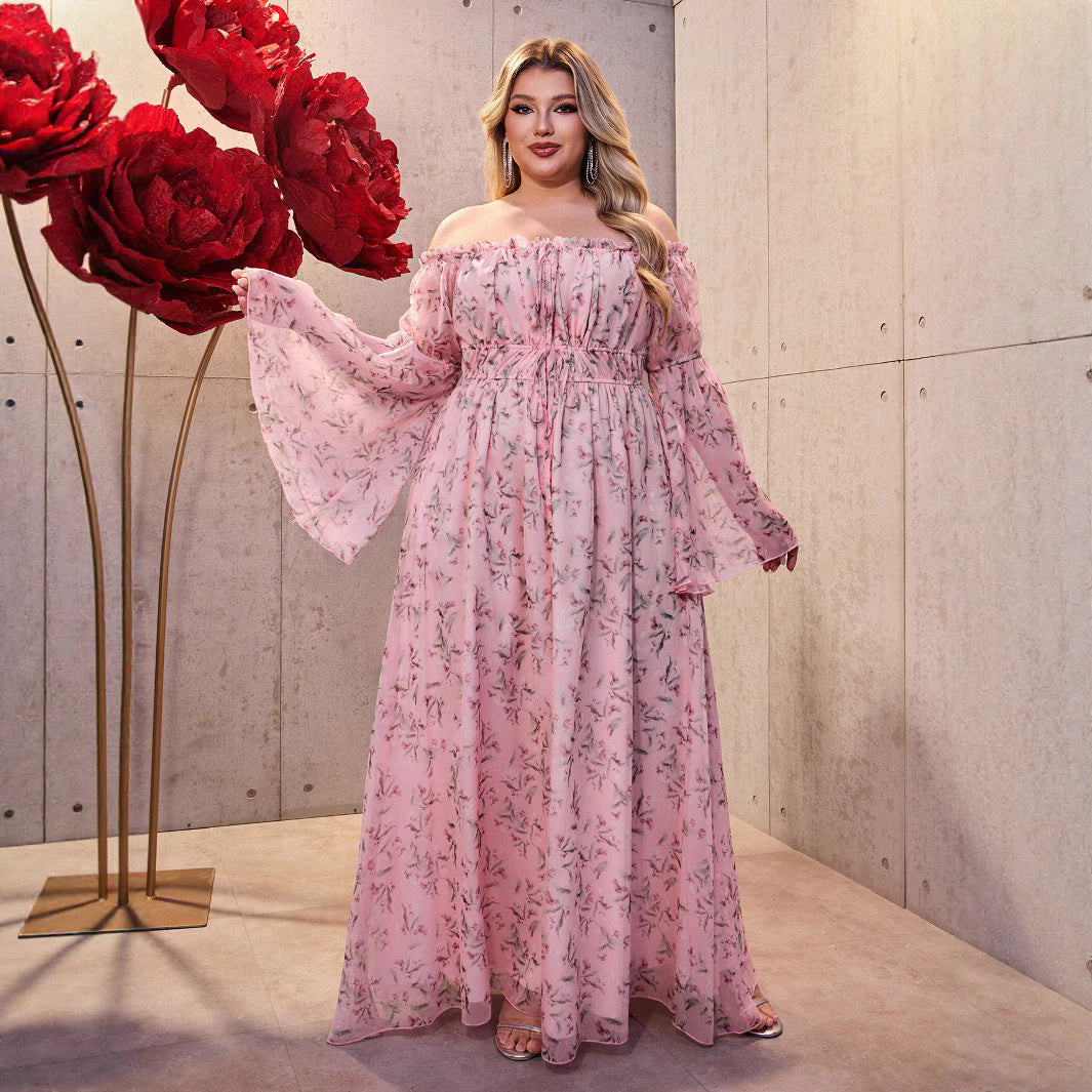 Damen Maxikleid mit schulterfreiem Design und floralen Akzenten R&B