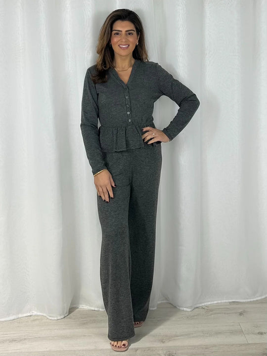 Damen Lounge-Set mit weitem Bein und Rüschendetail R&B