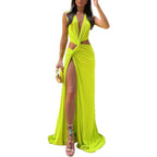 Damen Elegantes Cut-Out Maxikleid mit raffinierten Drapierungen und hohem Schlitz R&B