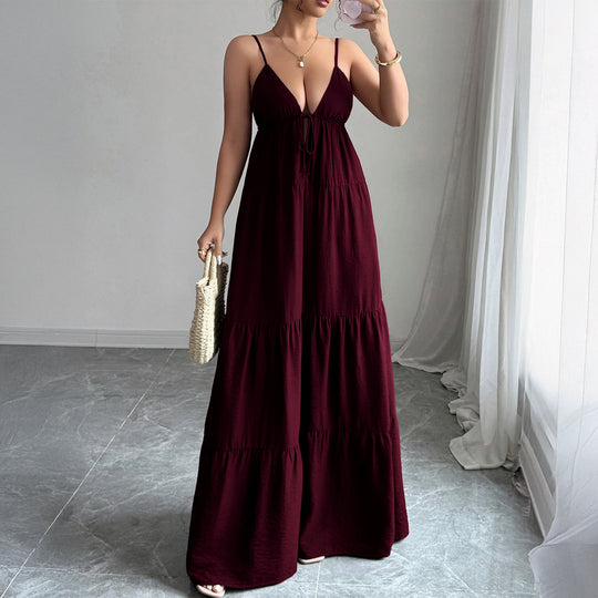 Damen Elegantes Maxikleid mit verstellbaren Spaghettiträgern und Rüschendetails R&B