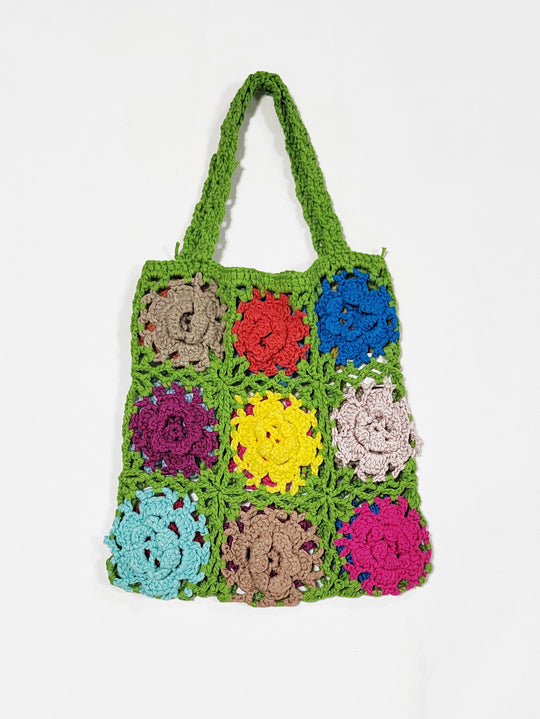 Damen gehäkelte Handtasche mit buntem Blumenmuster R&B