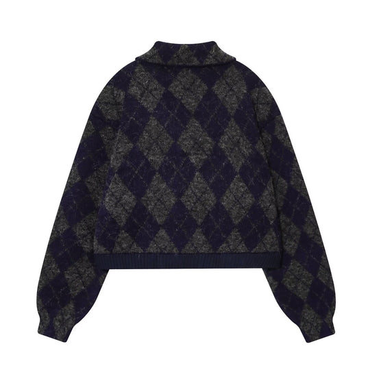 Damen modische Karojacke mit hohem Kragen und Reißverschluss R&B