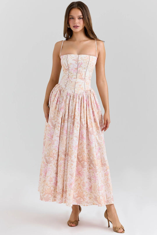 Damen nan tailliertes Korsagenkleid mit Spaghettiträgern und voluminösem Tellerrock R&B