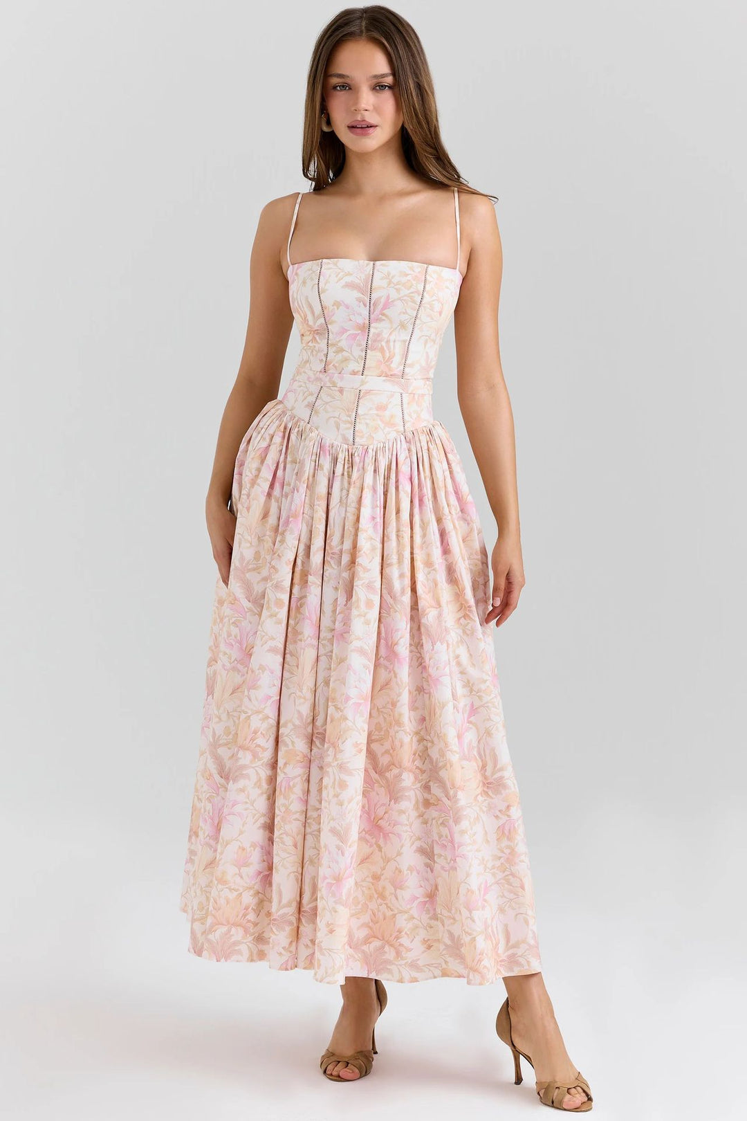 Damen nan tailliertes Maxikleid mit Korsettoberteil und feinen Spaghettiträgern R&B