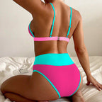 Damen Triangel-Bikini-Set mit hoch taillierten Höschen und trendy Farbkontrasten R&B