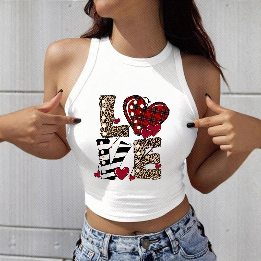 Damen Crop-Top mit aufregendem Herz-Motiv und modischem Schriftzug R&B