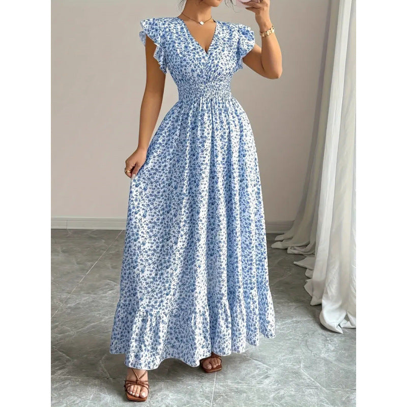 Damen Maxikleid mit floralem Rüschendesign und elastischem Taillenteil R&B