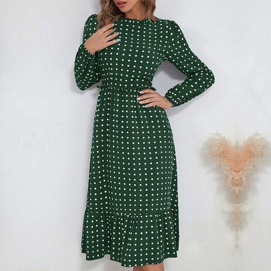 Damen Midi-Kleid mit elegantem Puffärmel und verspieltem Rüschensaum R&B