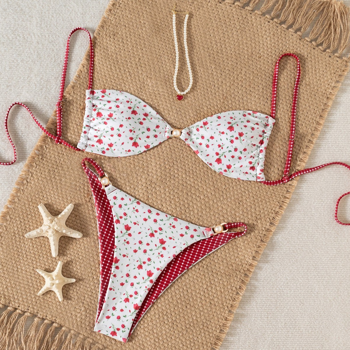 Damen Bikini-Set mit raffiniertem Leopardenmuster und eleganten Perlendetails R&B
