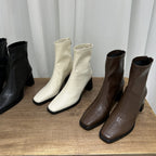 Damen Trendige Ankle Boots mit hohem Blockabsatz und edler Lederoberfläche R&B