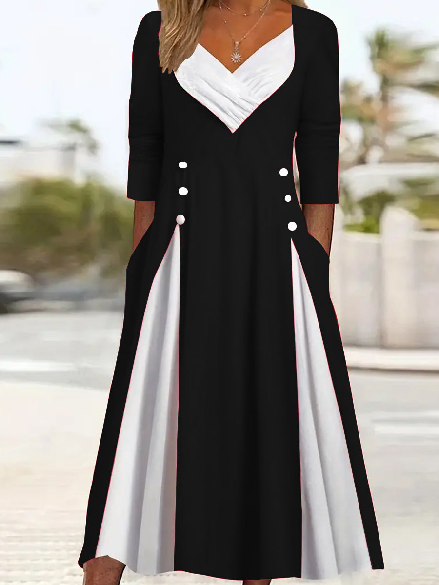 Damen Elegantes Midi-Kleid mit asymmetrischem Saum und stylischen Knopfdetails R&B